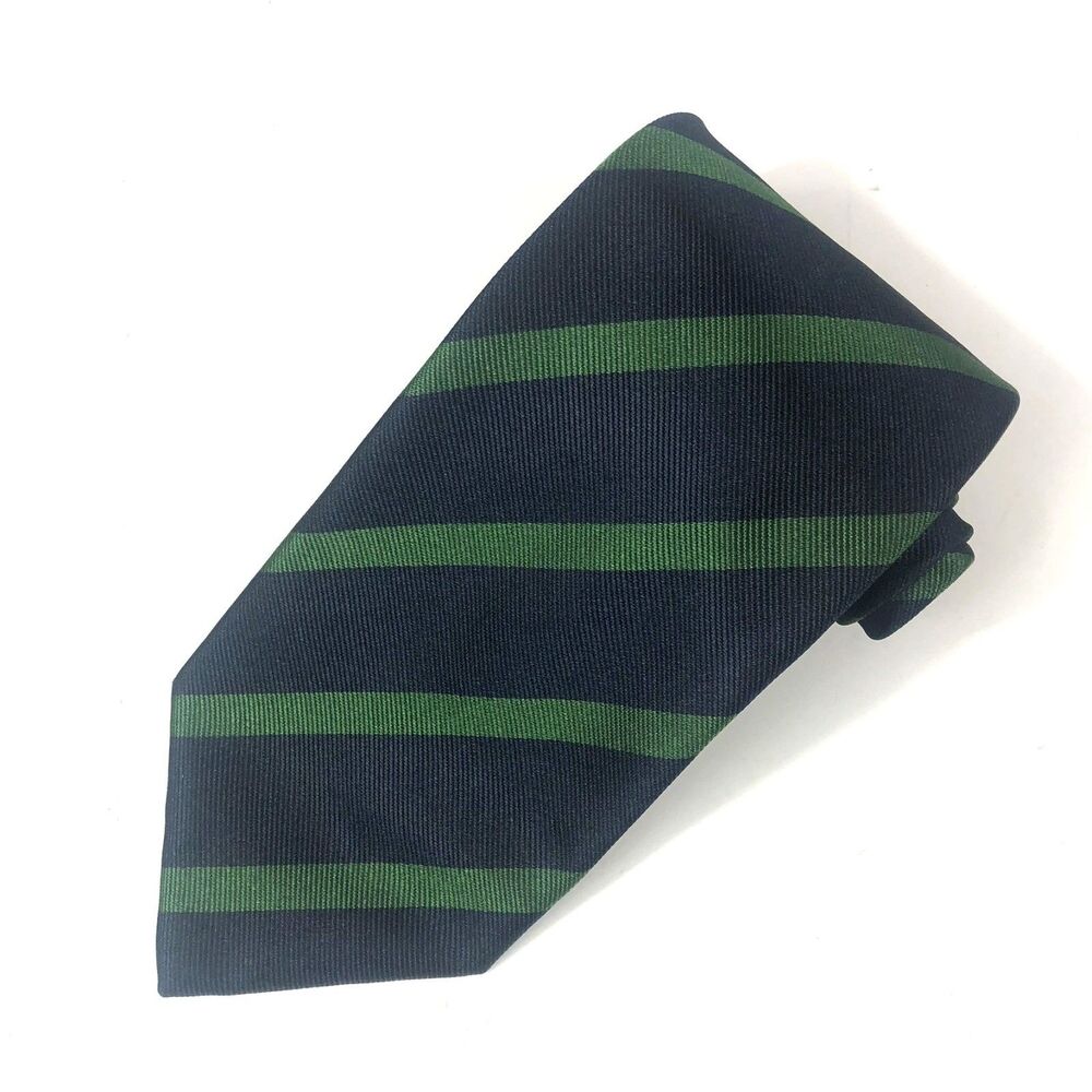 Vintage Angelo Stanganini Firenze Rep Silk Tie Navy Blue Green Stripe Italy